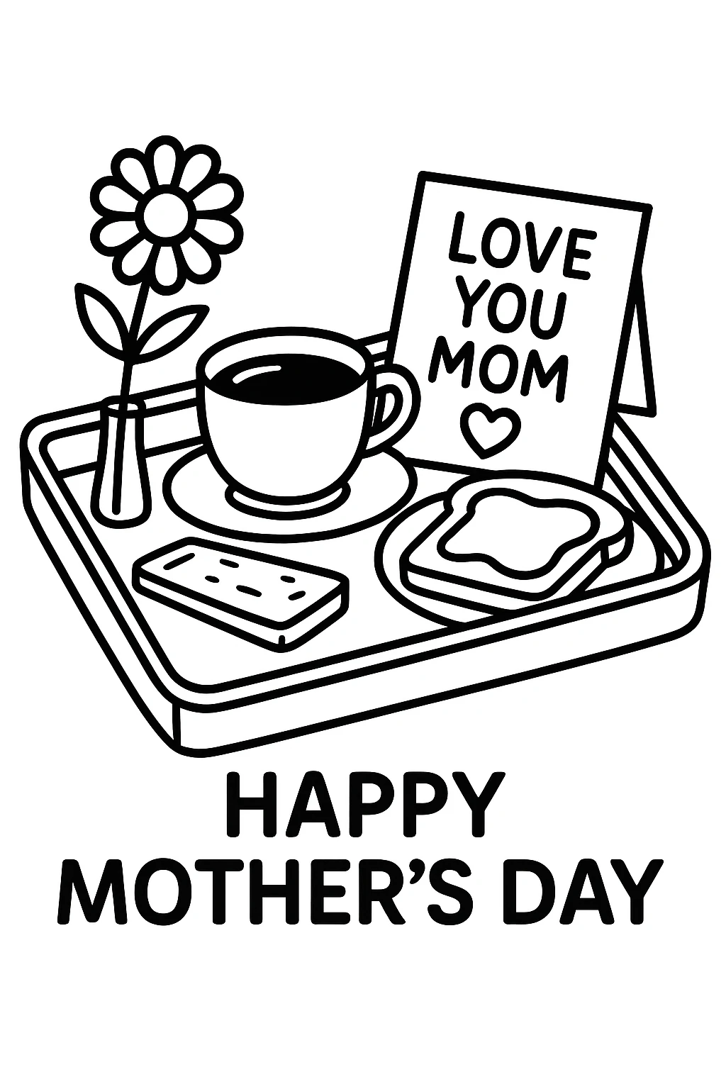 Mother's Day Breakfast in Bed, דף צביעה להדפסה לילדים
