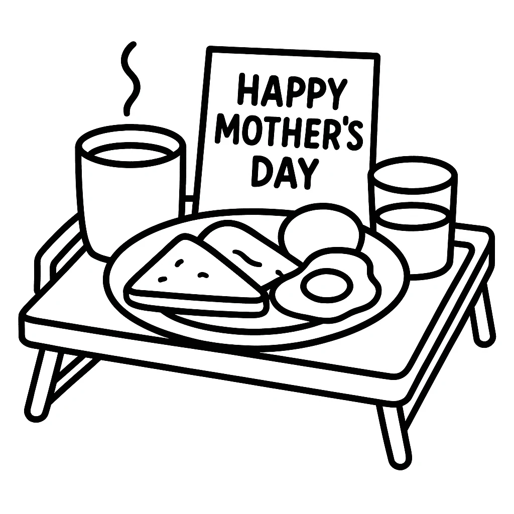 Mother's Day Breakfast, דף צביעה להדפסה לילדים