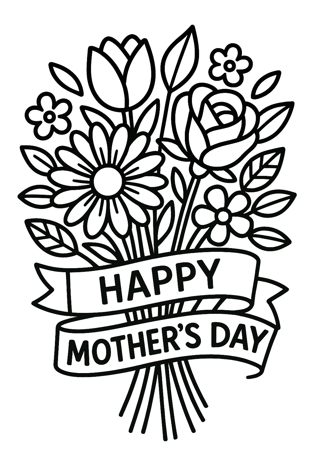 Mother's Day Flowers, דף צביעה להדפסה לילדים