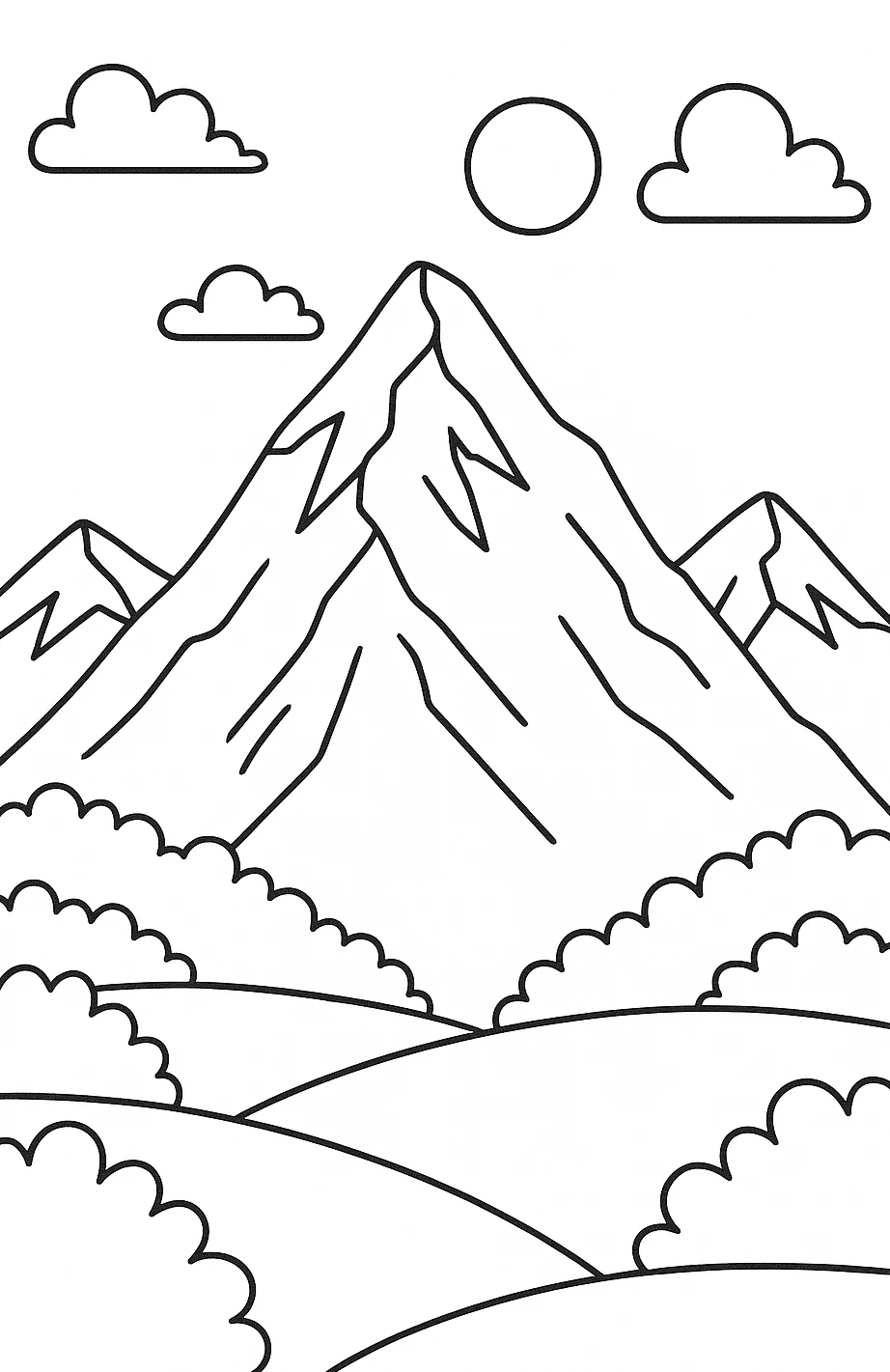 Mountain Landscape, דף צביעה להדפסה לילדים