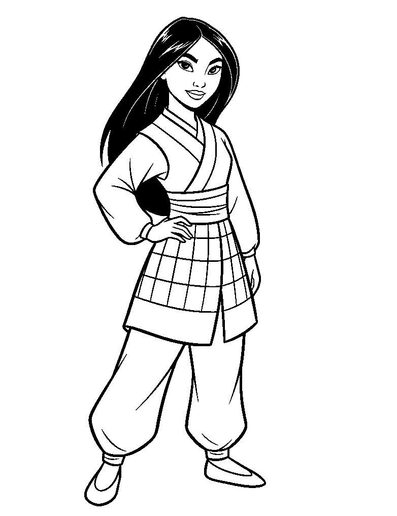 Mulan - Brave Warrior Princess, דף צביעה להדפסה לילדים