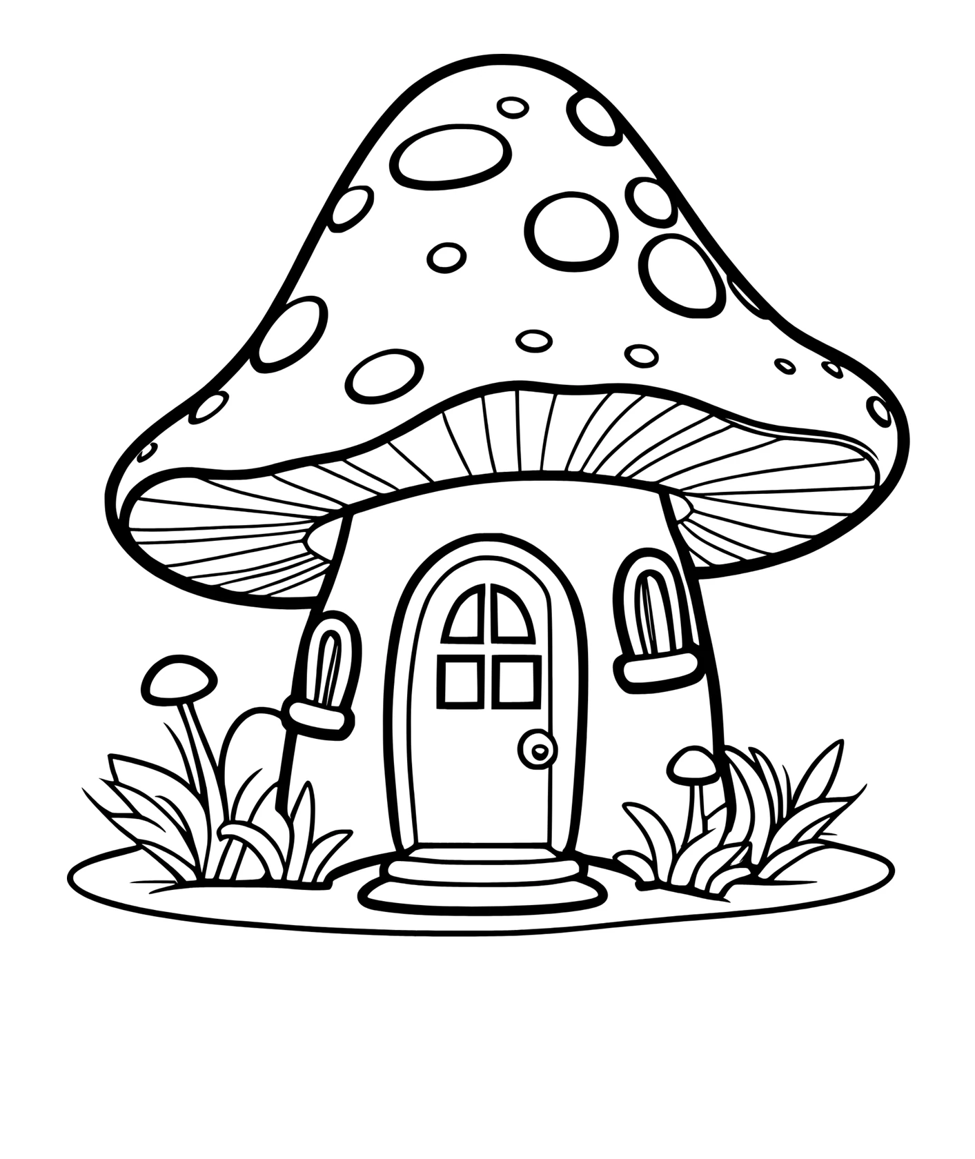 Casa de Hongos, página para colorear imprimible para niños