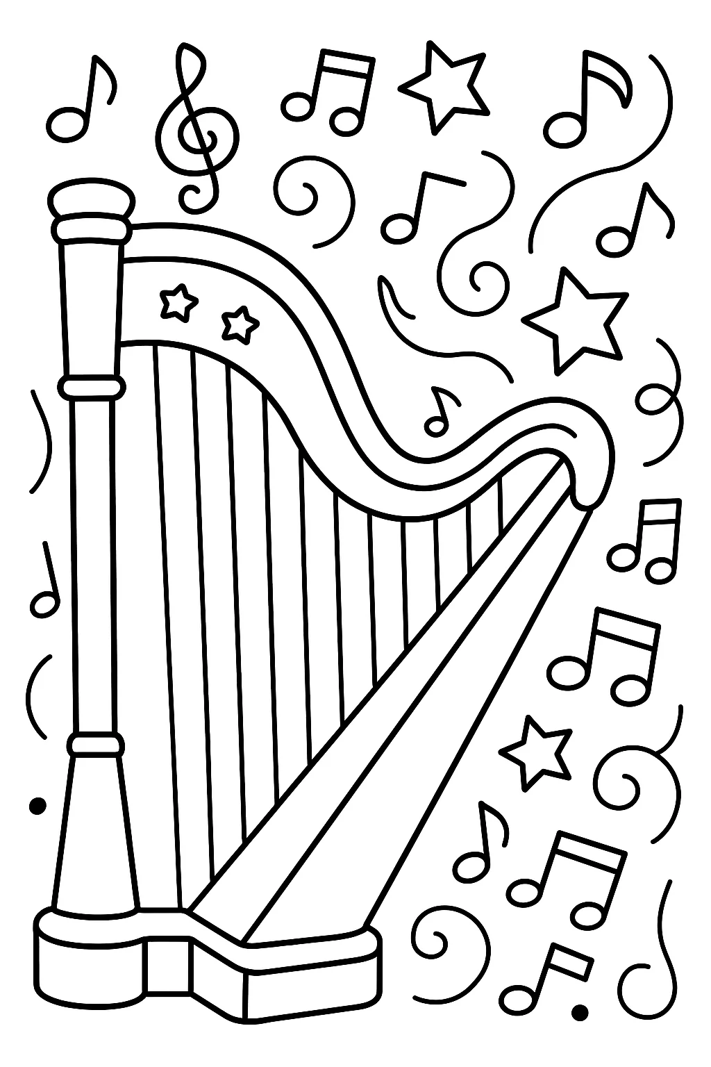 Concert Harp, דף צביעה להדפסה לילדים