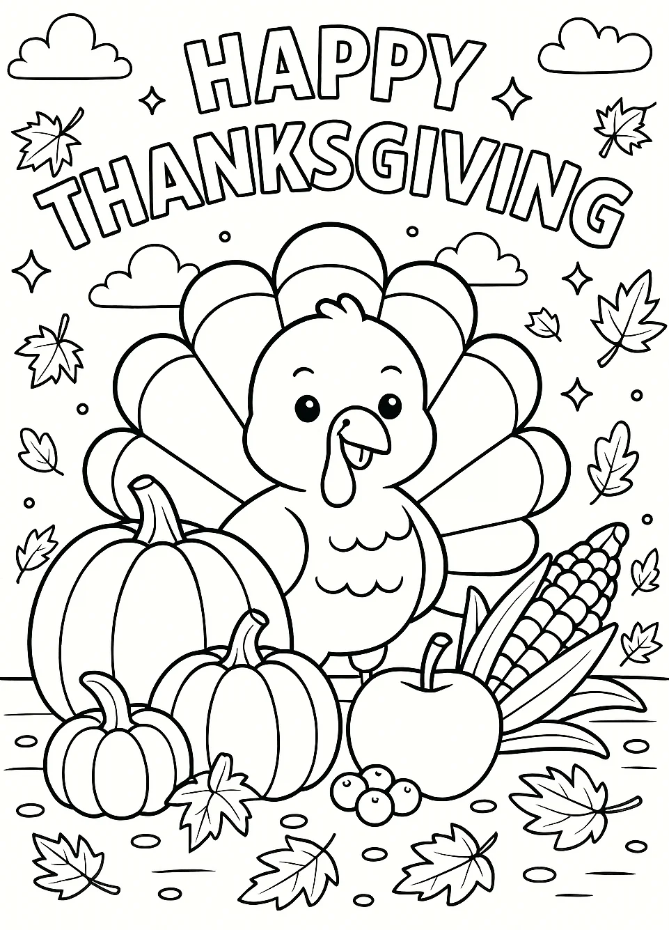 My Best Thanksgiving Coloring Sheet, דף צביעה להדפסה לילדים