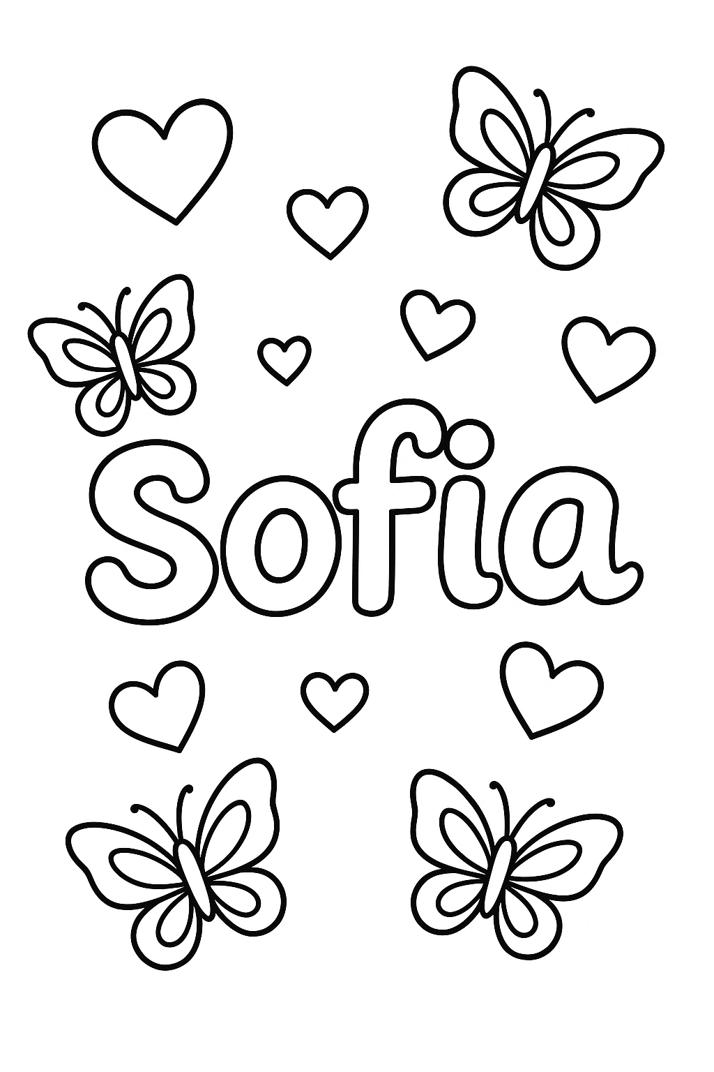 Página para Colorear con el Nombre Sofía, página para colorear imprimible para niños