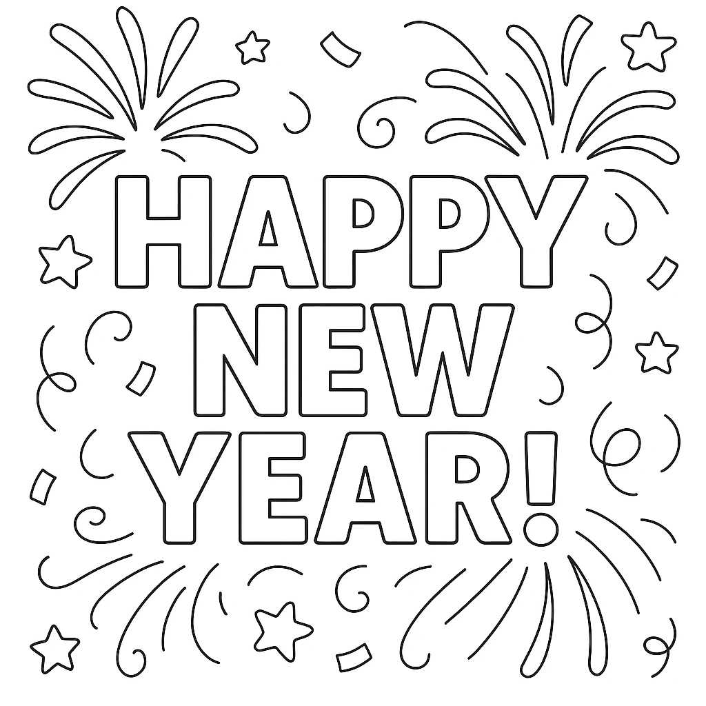 New Year Celebration printable coloring page for kids