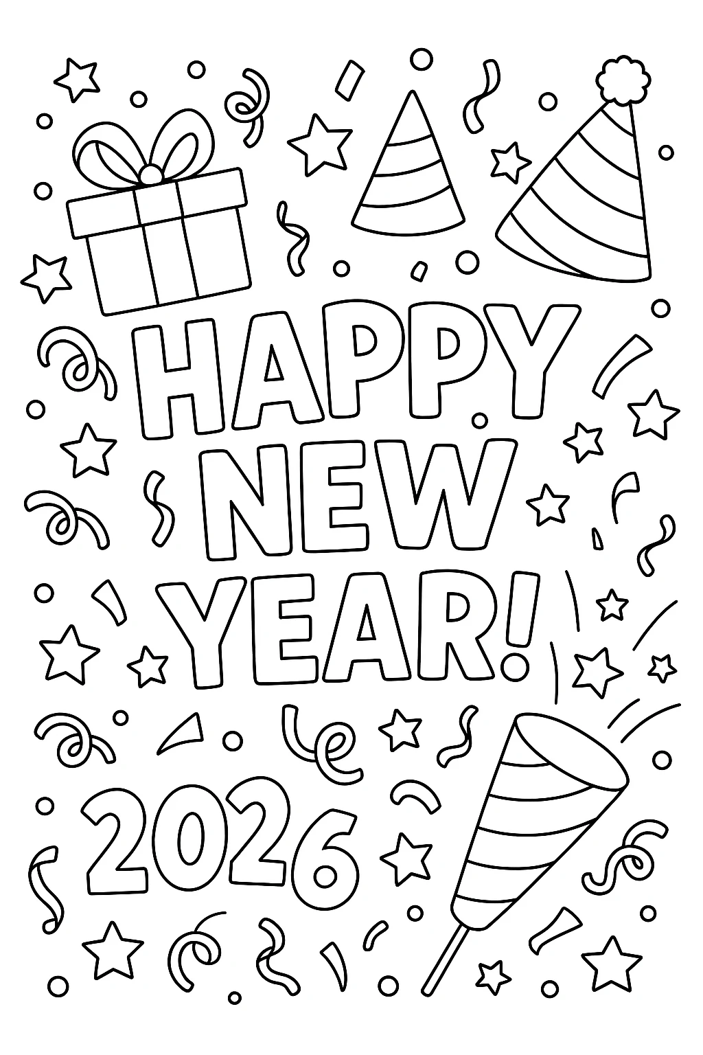 New Year's Eve Celebration printable coloring page for kids