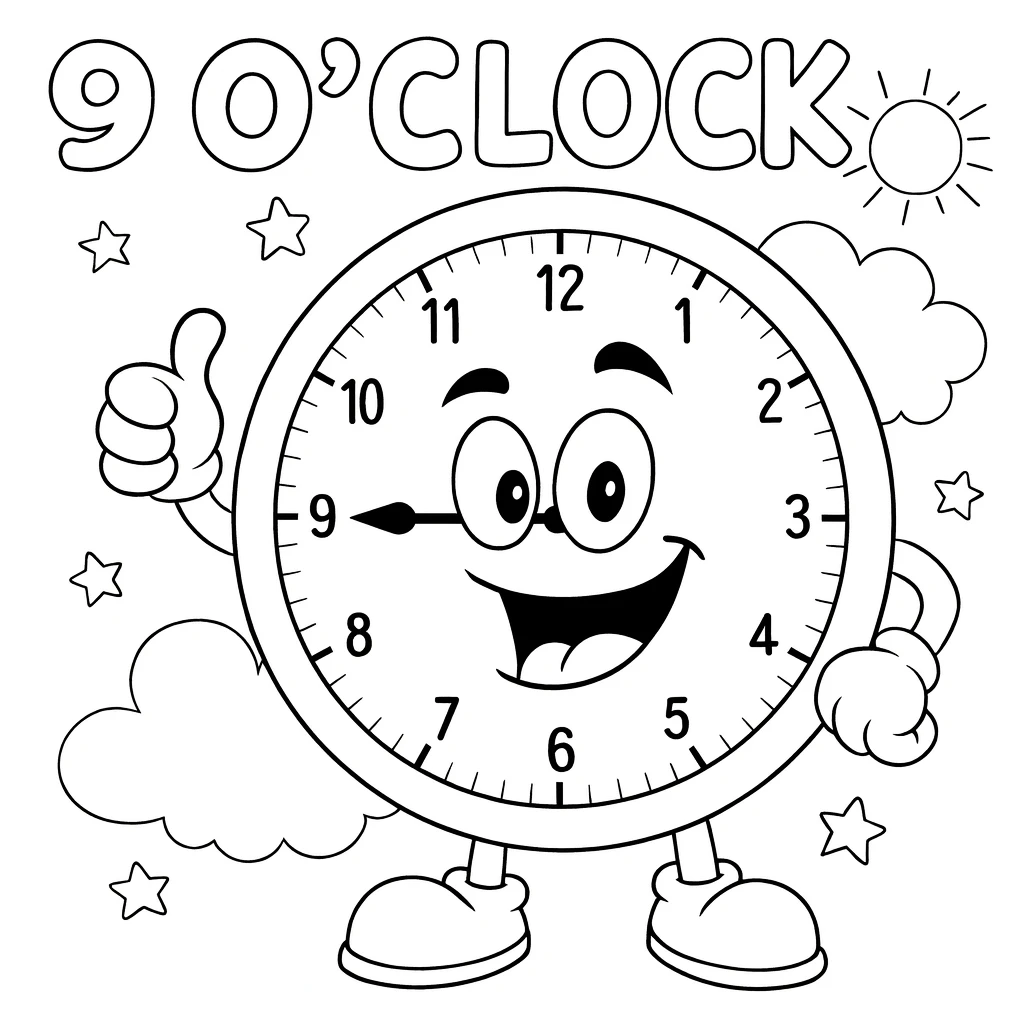 Nine O'Clock, דף צביעה להדפסה לילדים