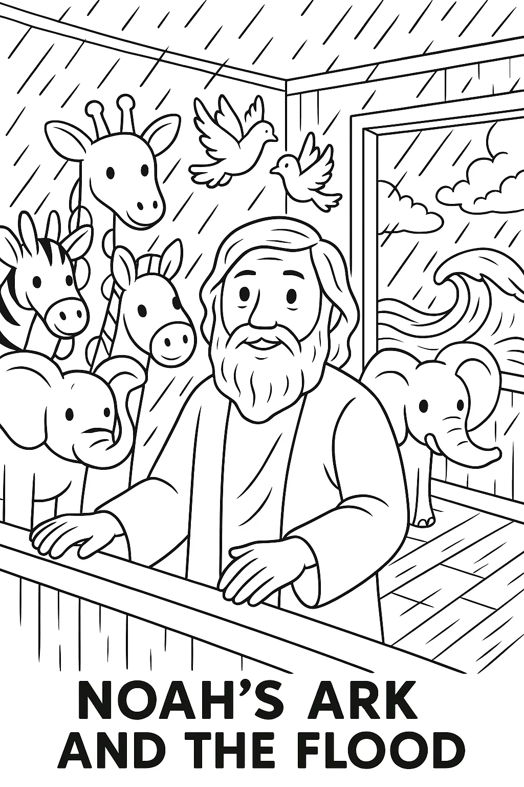 Noah's Ark, דף צביעה להדפסה לילדים