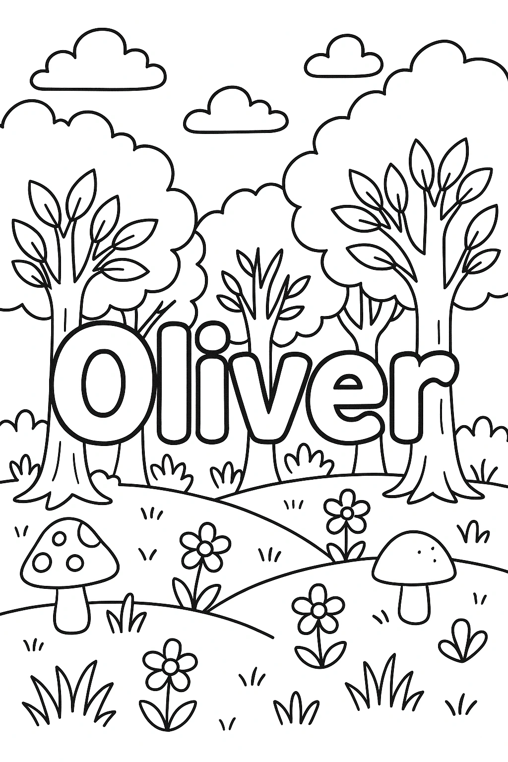 Página para Colorear con el Nombre Oliver, página para colorear imprimible para niños