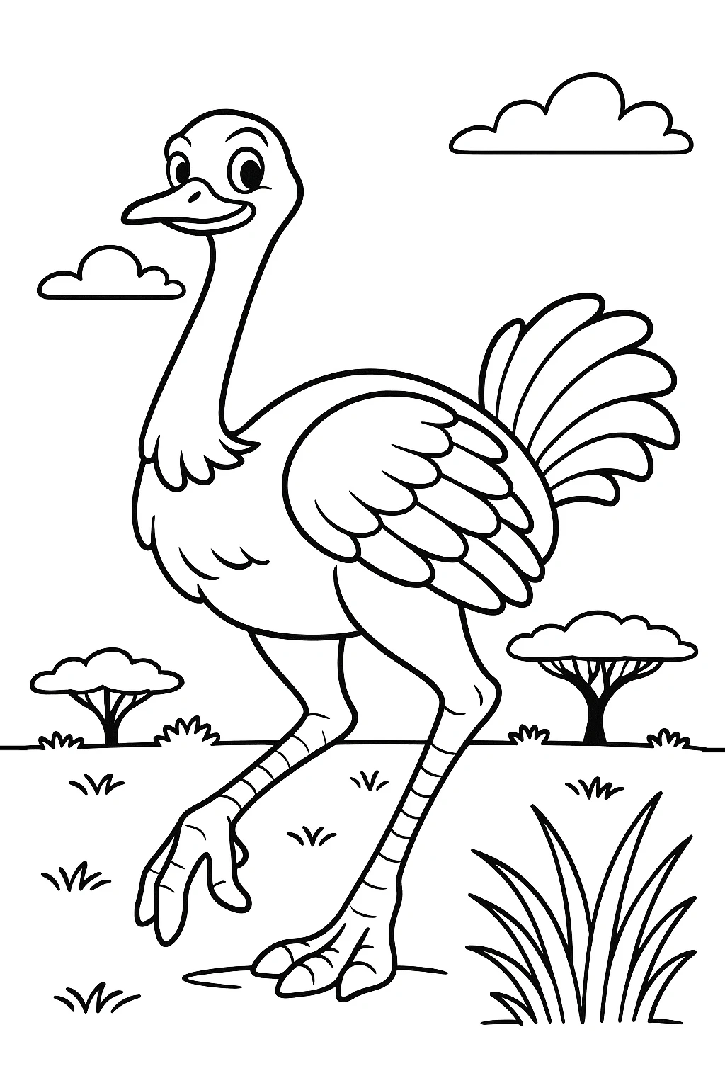 Ostrich, דף צביעה להדפסה לילדים