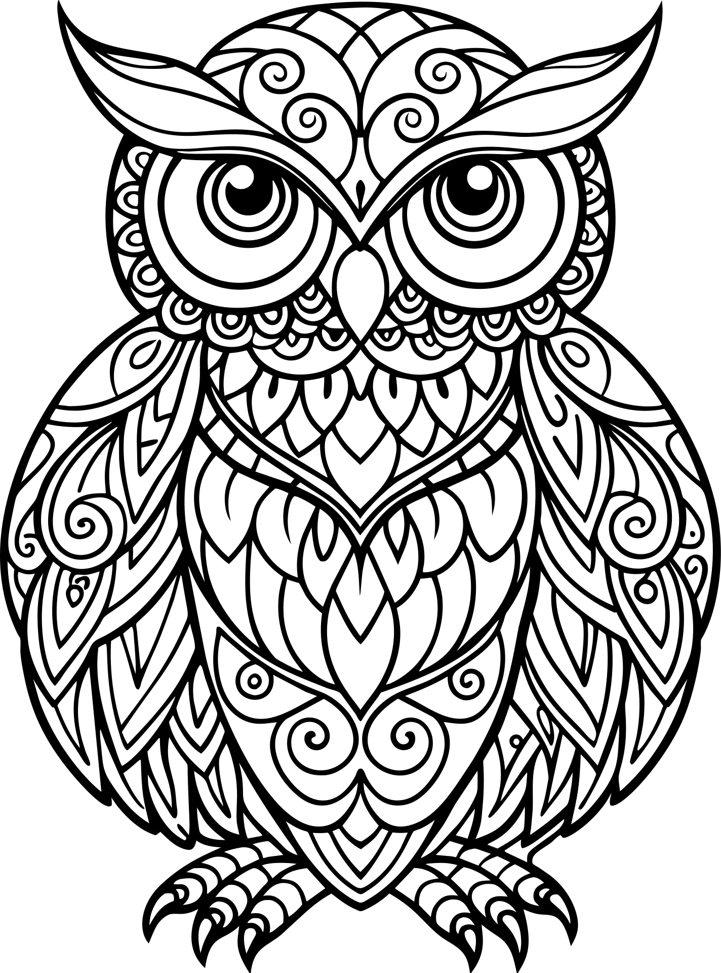 Owl Mandala, דף צביעה להדפסה לילדים