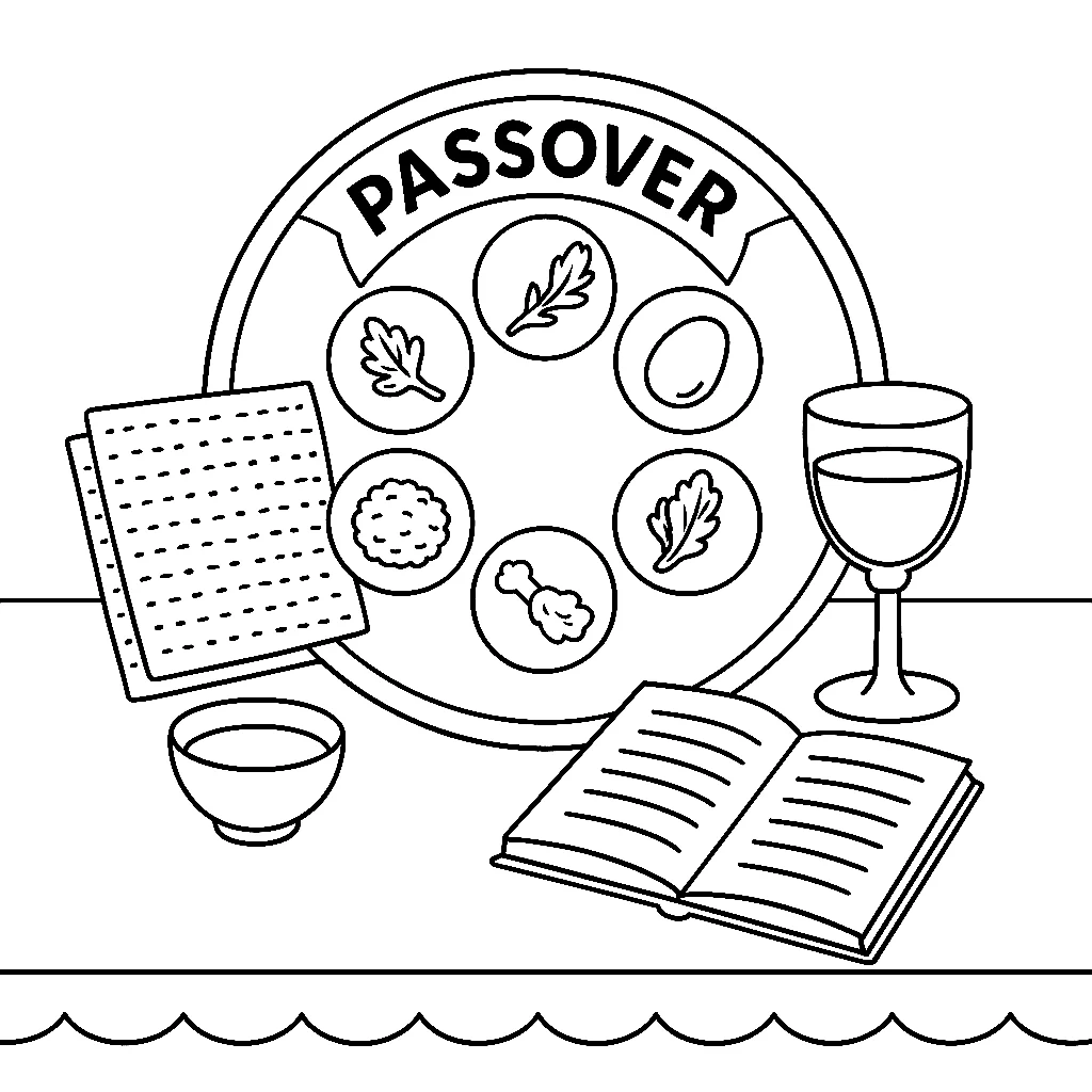 Passover Plate, דף צביעה להדפסה לילדים