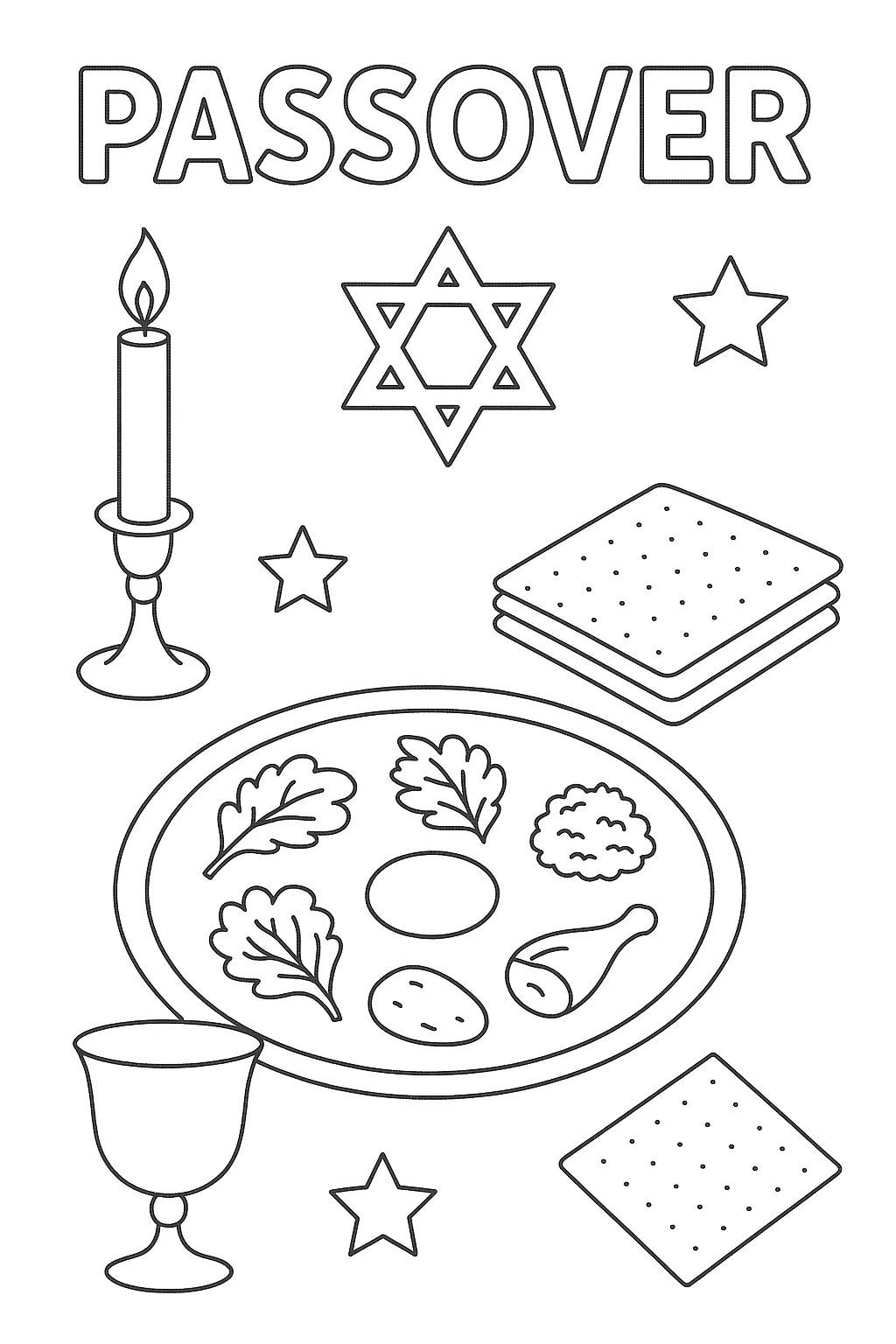 Passover Table with Matzah, דף צביעה להדפסה לילדים
