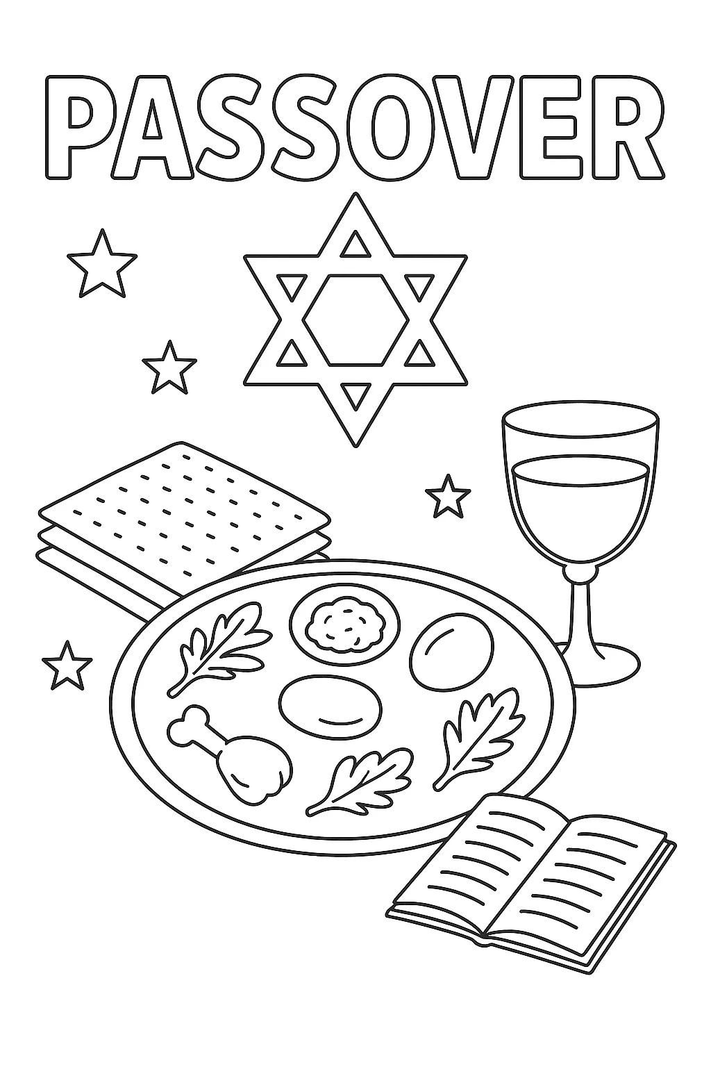 Passover Table with Wine, דף צביעה להדפסה לילדים