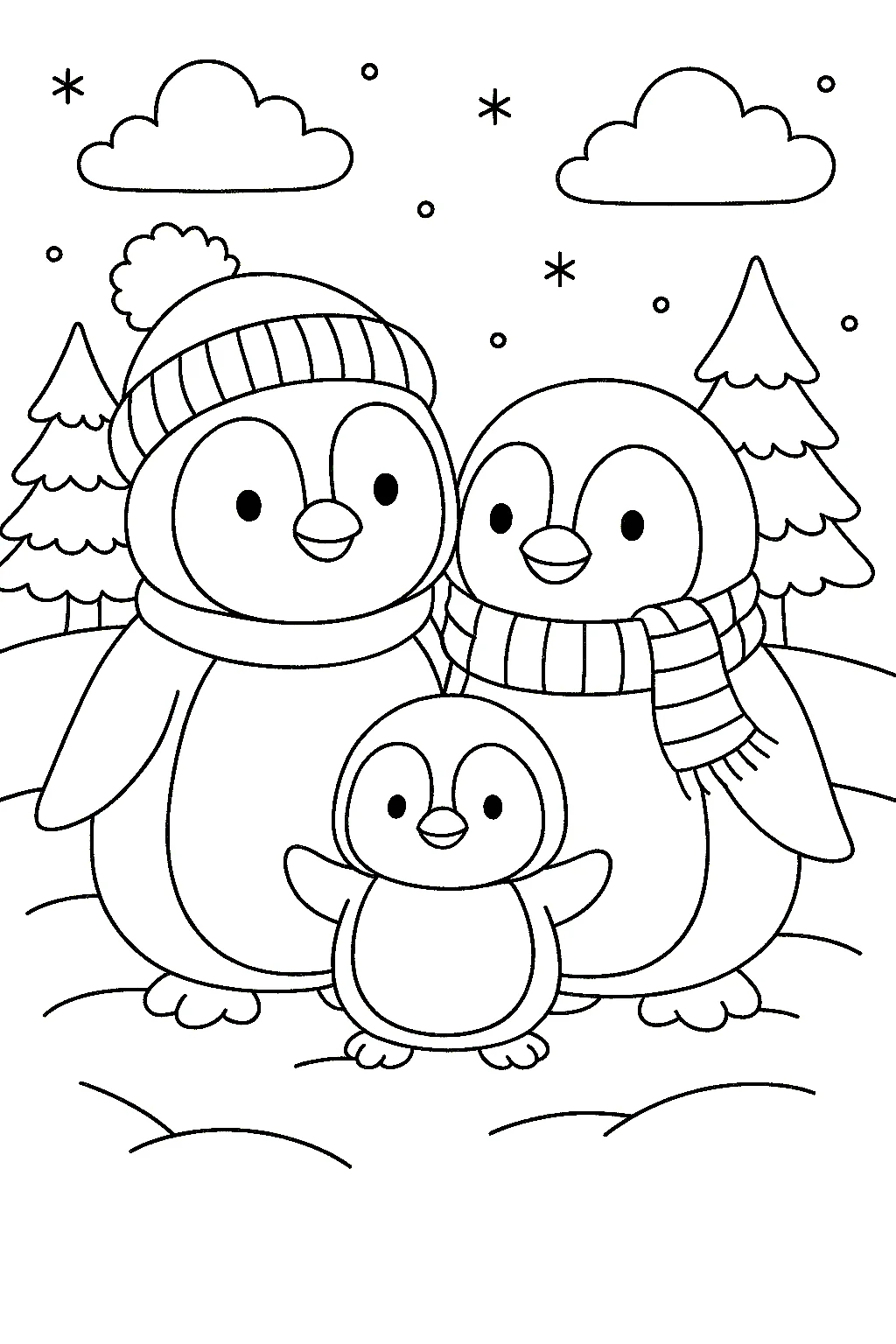Penguin Family Coloring Page, דף צביעה להדפסה לילדים