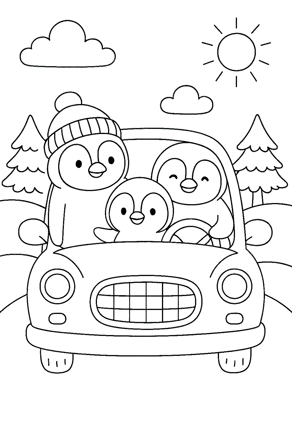 Penguin on Vacation Coloring Page, דף צביעה להדפסה לילדים