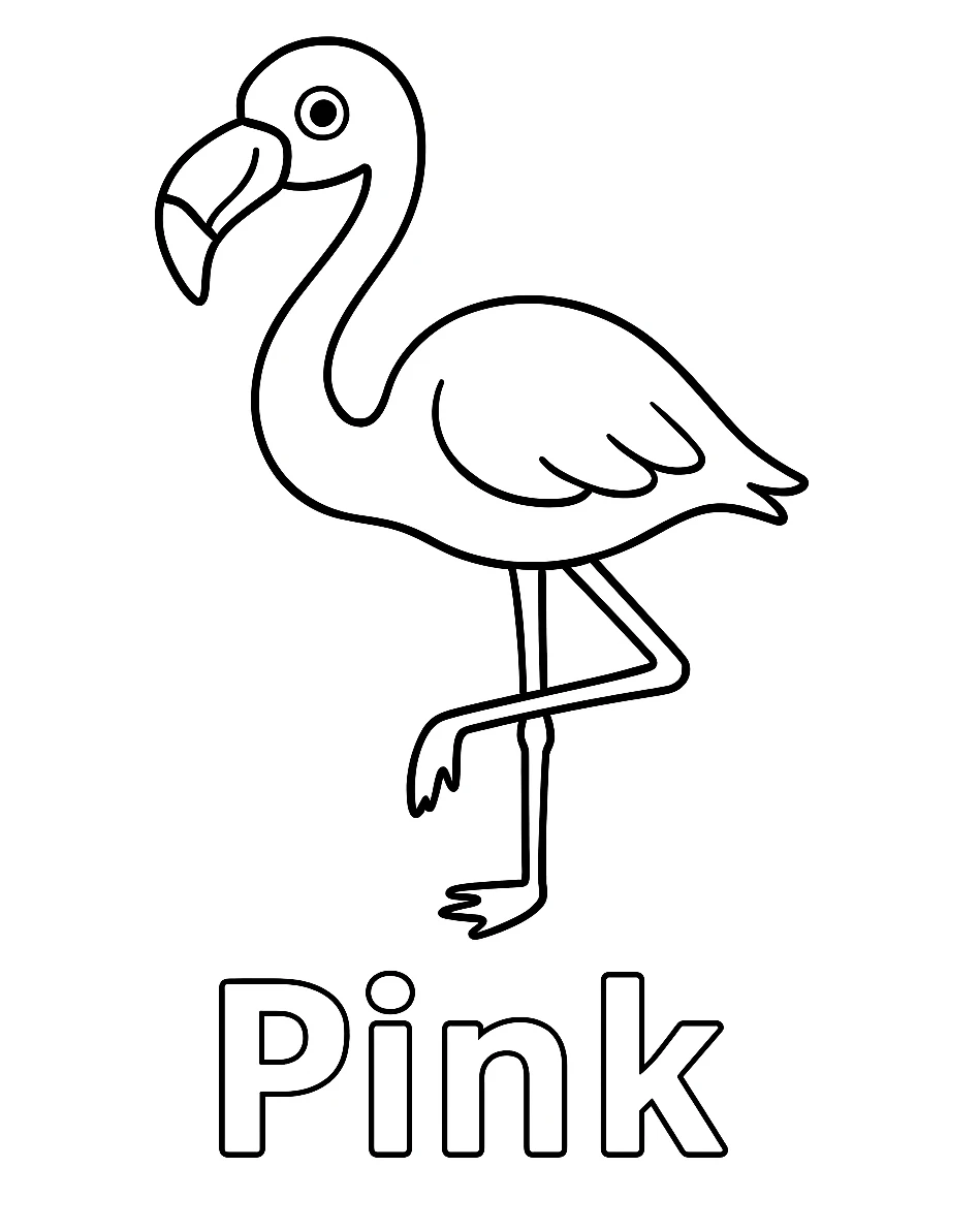 Pink Color - Flamingo, דף צביעה להדפסה לילדים