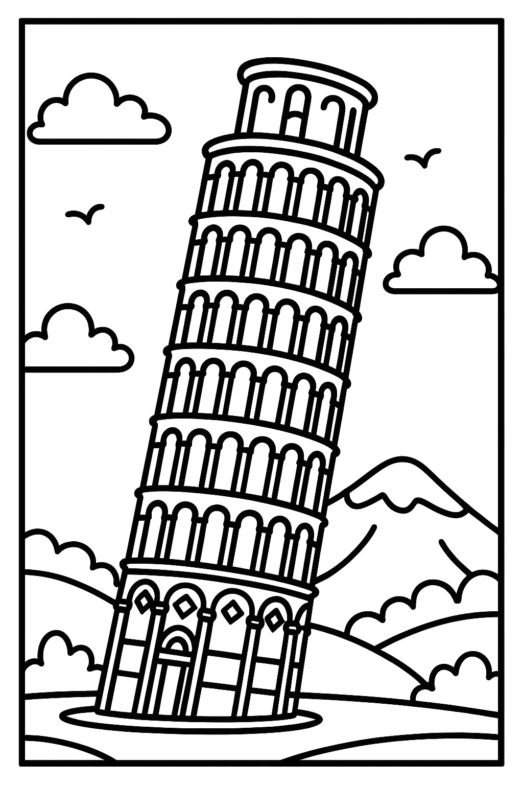 Leaning Tower of Pisa, דף צביעה להדפסה לילדים
