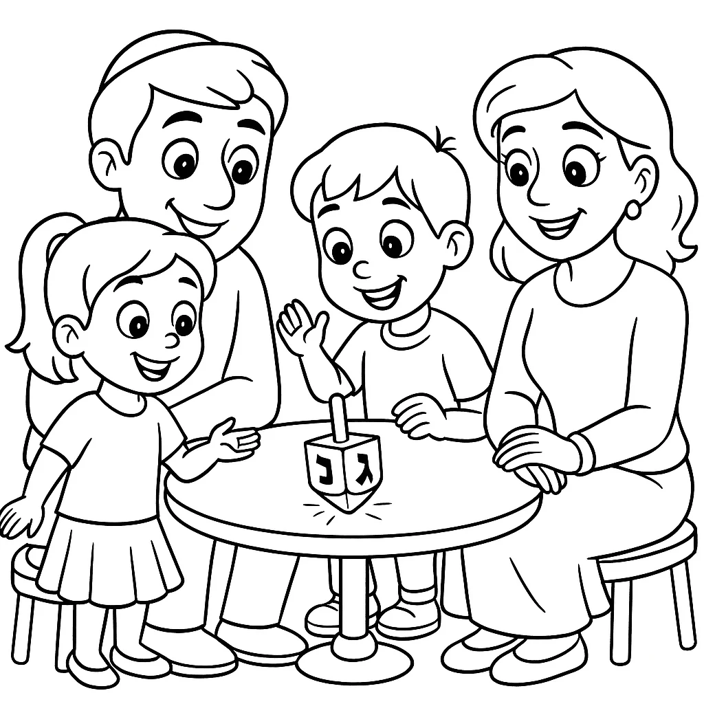 Playing the Dreidel - Hanukkah Game, דף צביעה להדפסה לילדים
