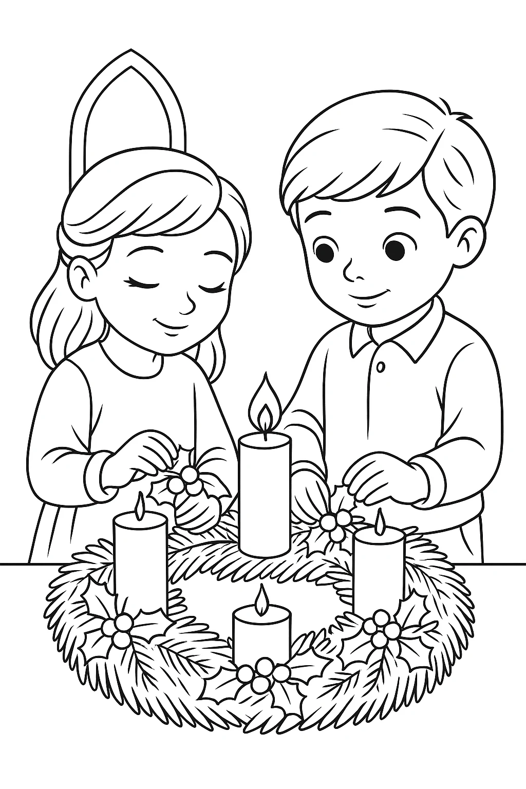 Preparing the Advent Wreath, דף צביעה להדפסה לילדים