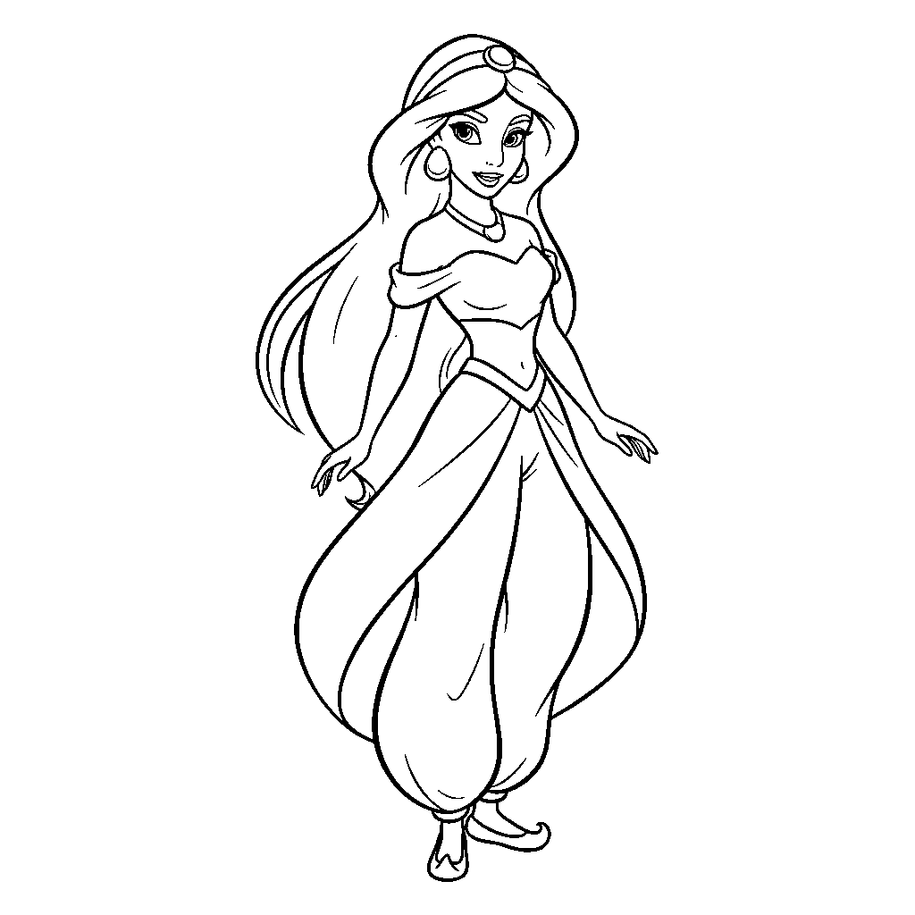Princess Jasmine - Arabian Nights, דף צביעה להדפסה לילדים