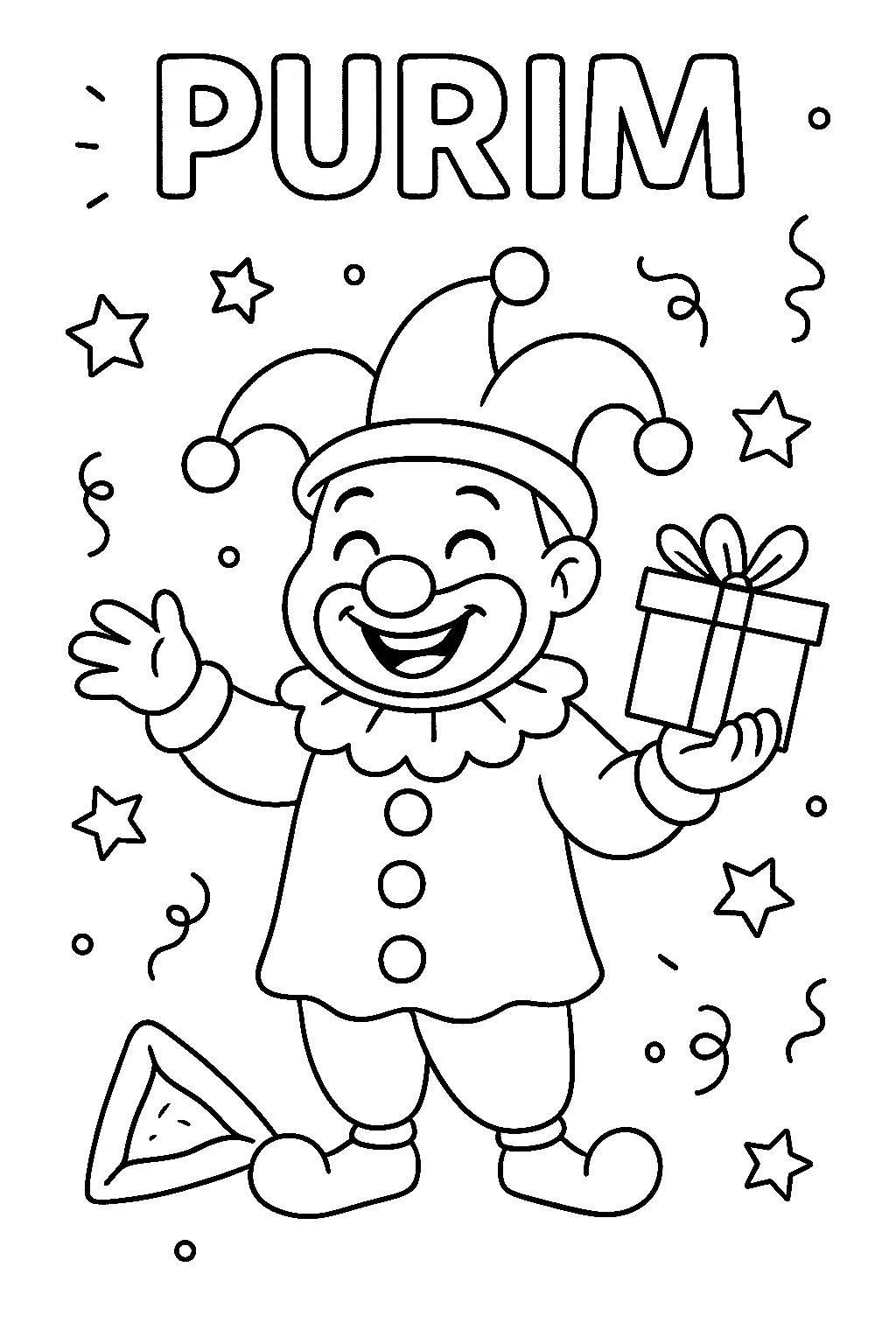 Purim Clown, דף צביעה להדפסה לילדים