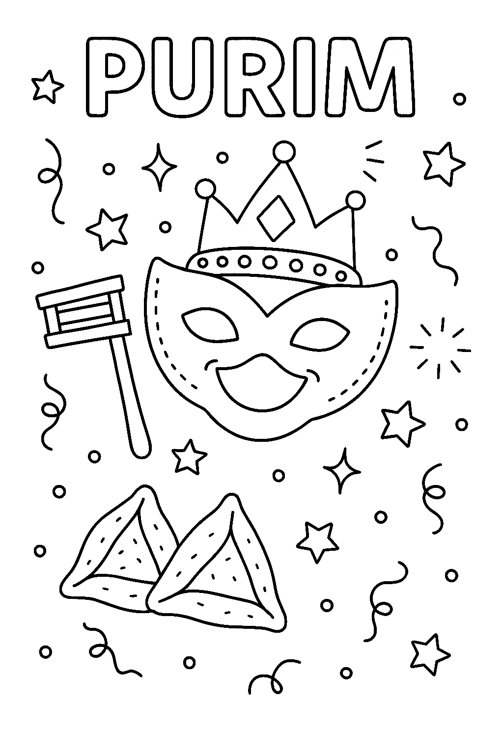 Purim Symbols, דף צביעה להדפסה לילדים