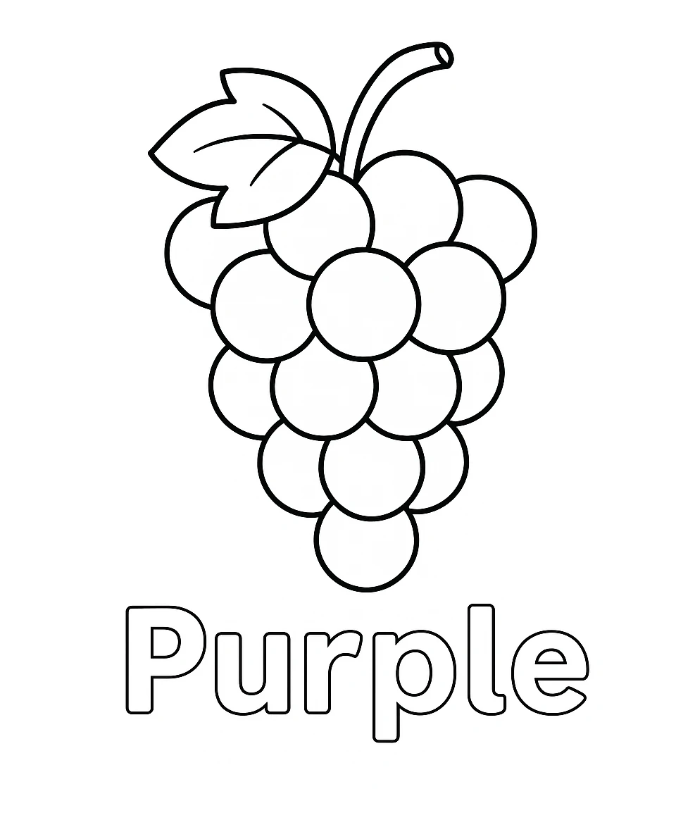 Purple Color - Grapes, דף צביעה להדפסה לילדים