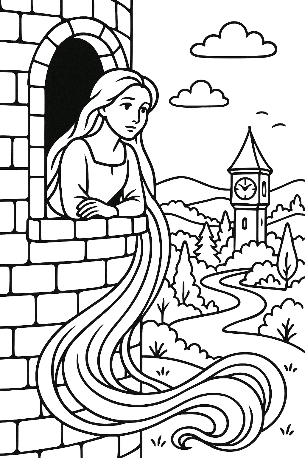 Rapunzel, דף צביעה להדפסה לילדים