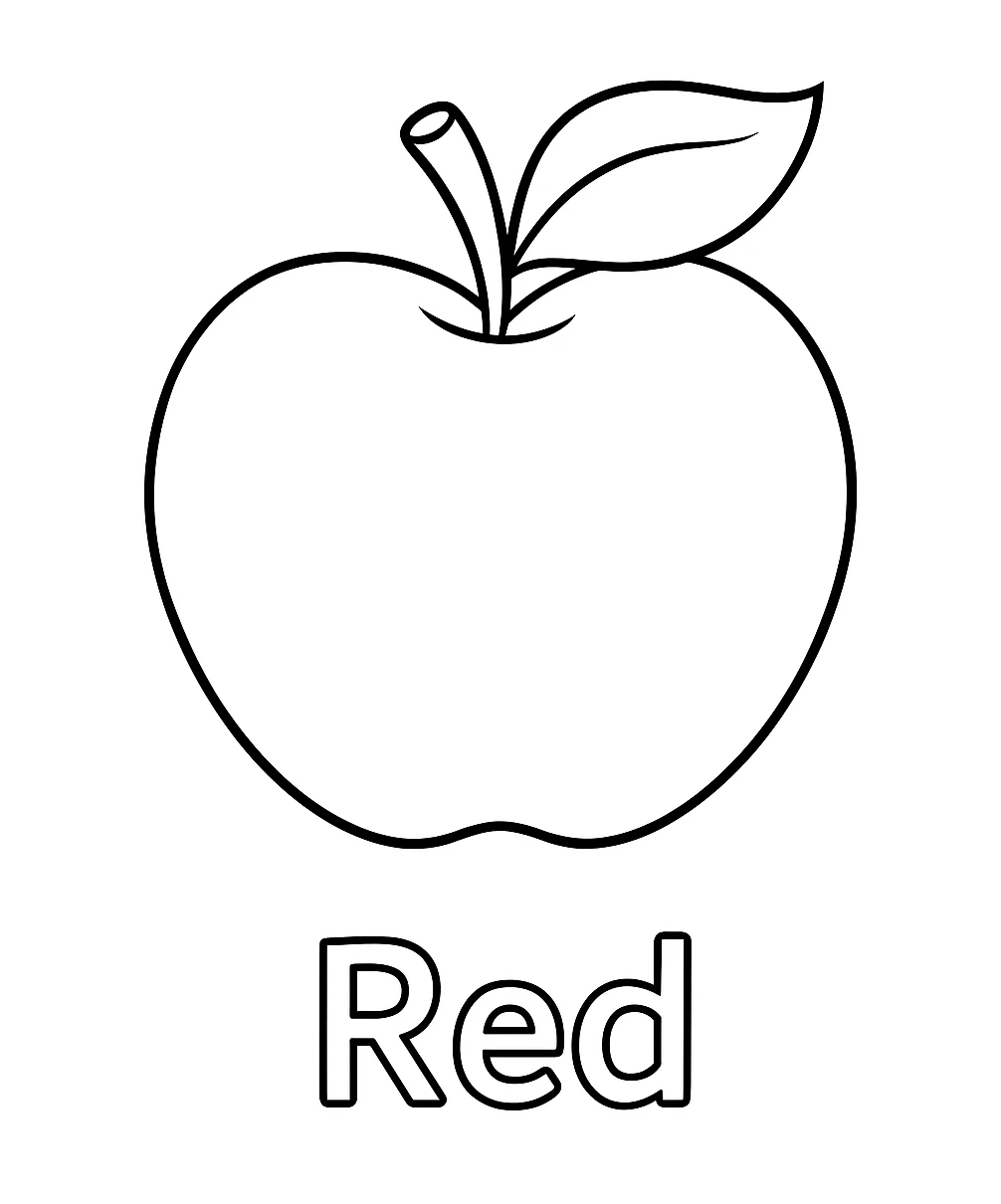 Red Color - Apple, דף צביעה להדפסה לילדים