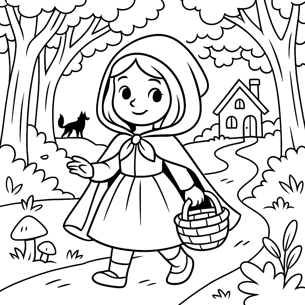 Little Red Riding Hood, דף צביעה להדפסה לילדים