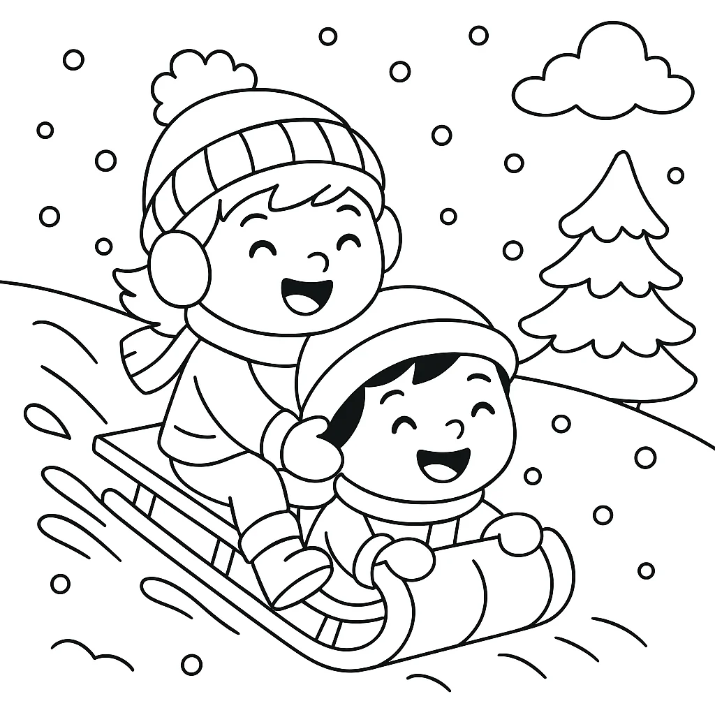 Paseando en la Nieve, página para colorear imprimible para niños