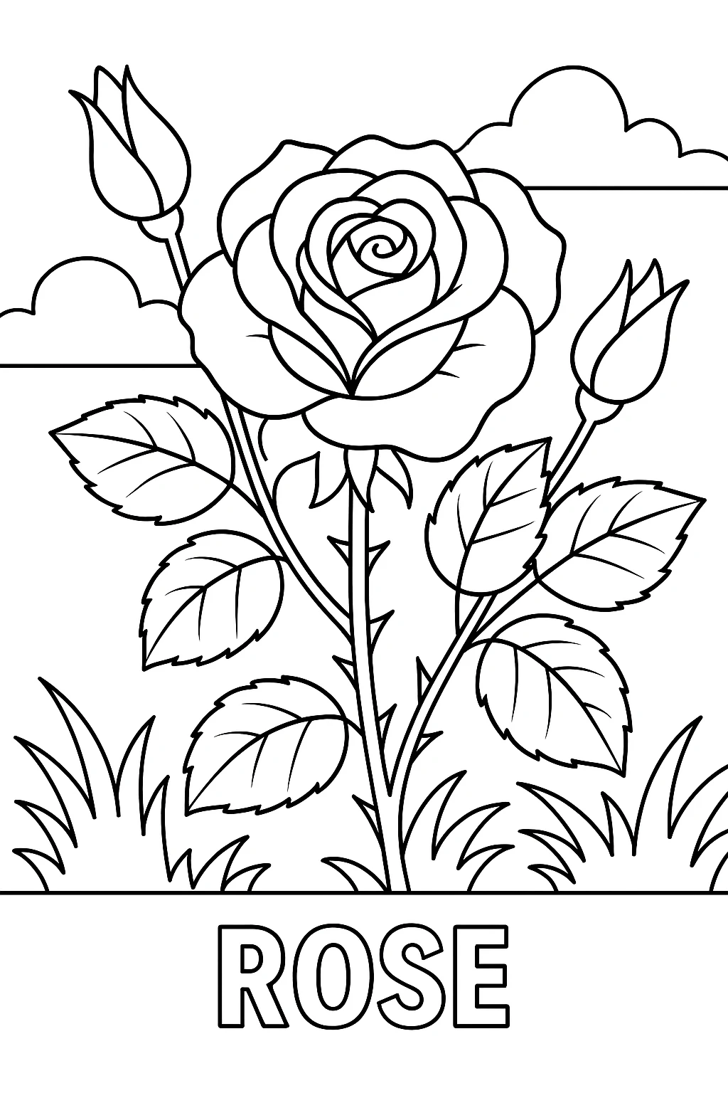Rose, דף צביעה להדפסה לילדים