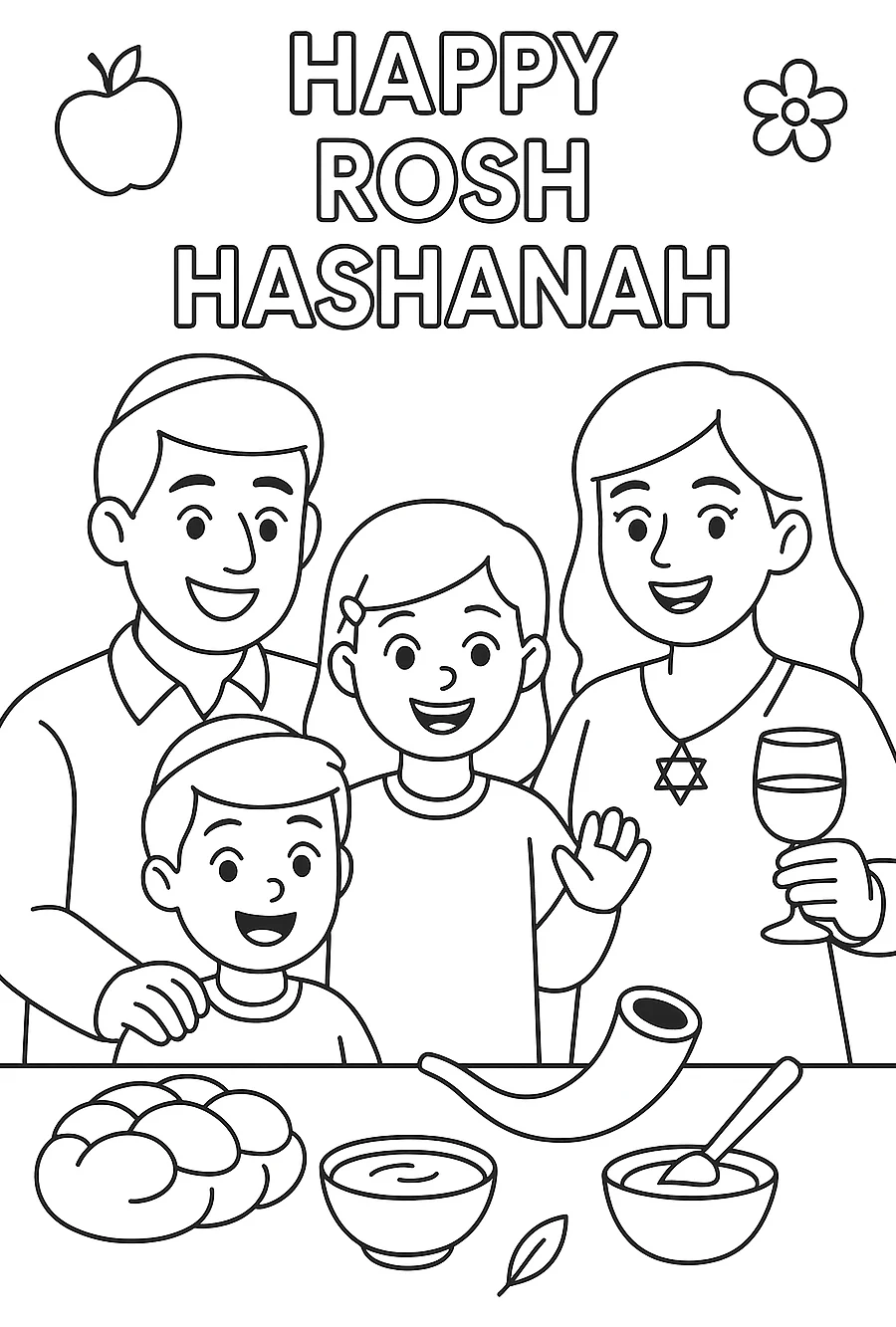 Rosh Hashana Family Celebration, דף צביעה להדפסה לילדים