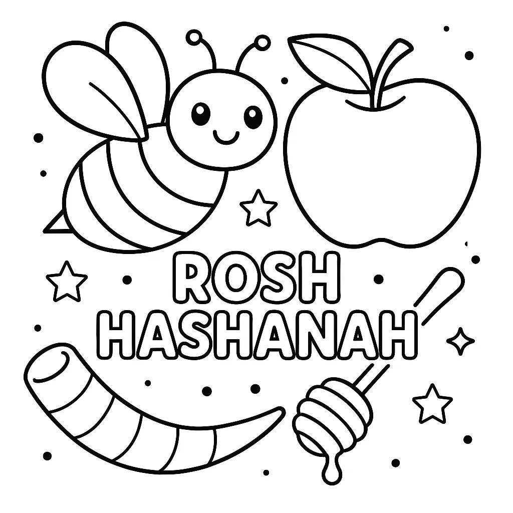 Rosh Hashana Symbols, דף צביעה להדפסה לילדים