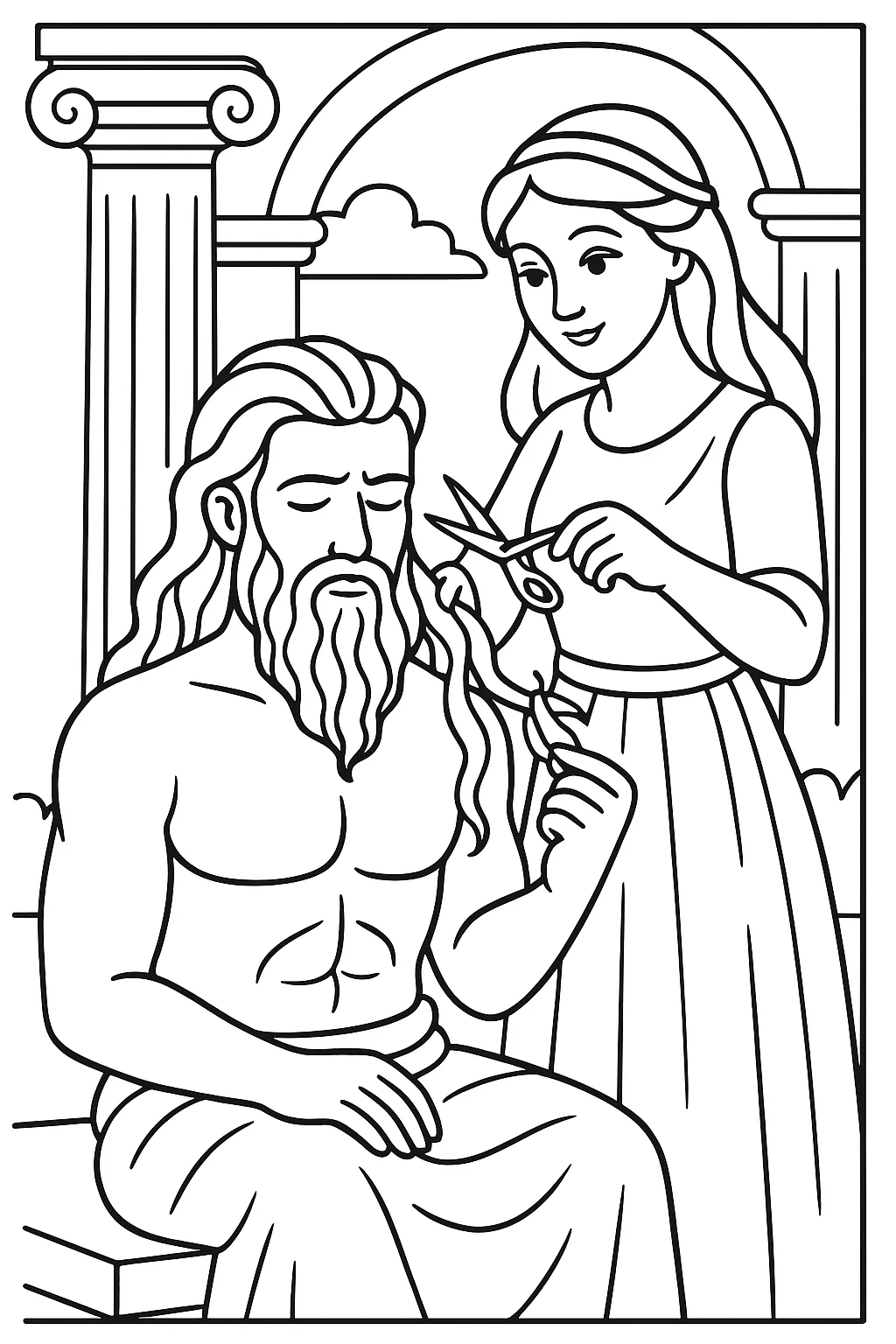 Samson and Delilah, דף צביעה להדפסה לילדים