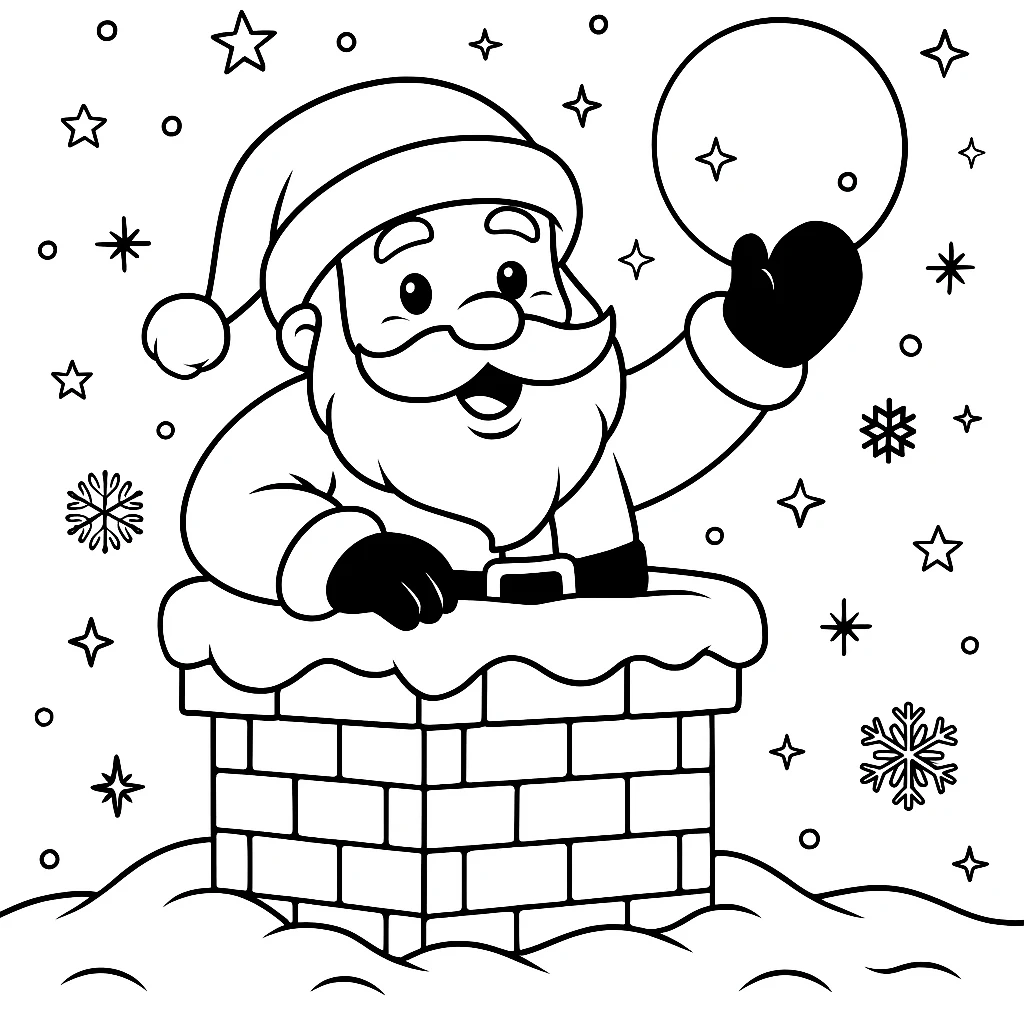Santa Claus Climbing into a Chimney, דף צביעה להדפסה לילדים