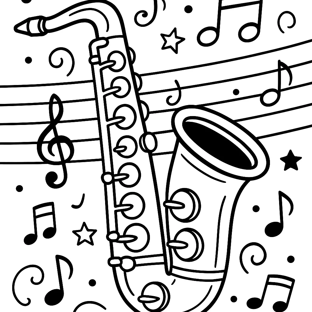 Saxophone, דף צביעה להדפסה לילדים
