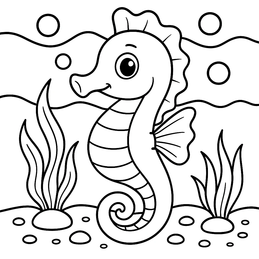 Sea Horse, דף צביעה להדפסה לילדים