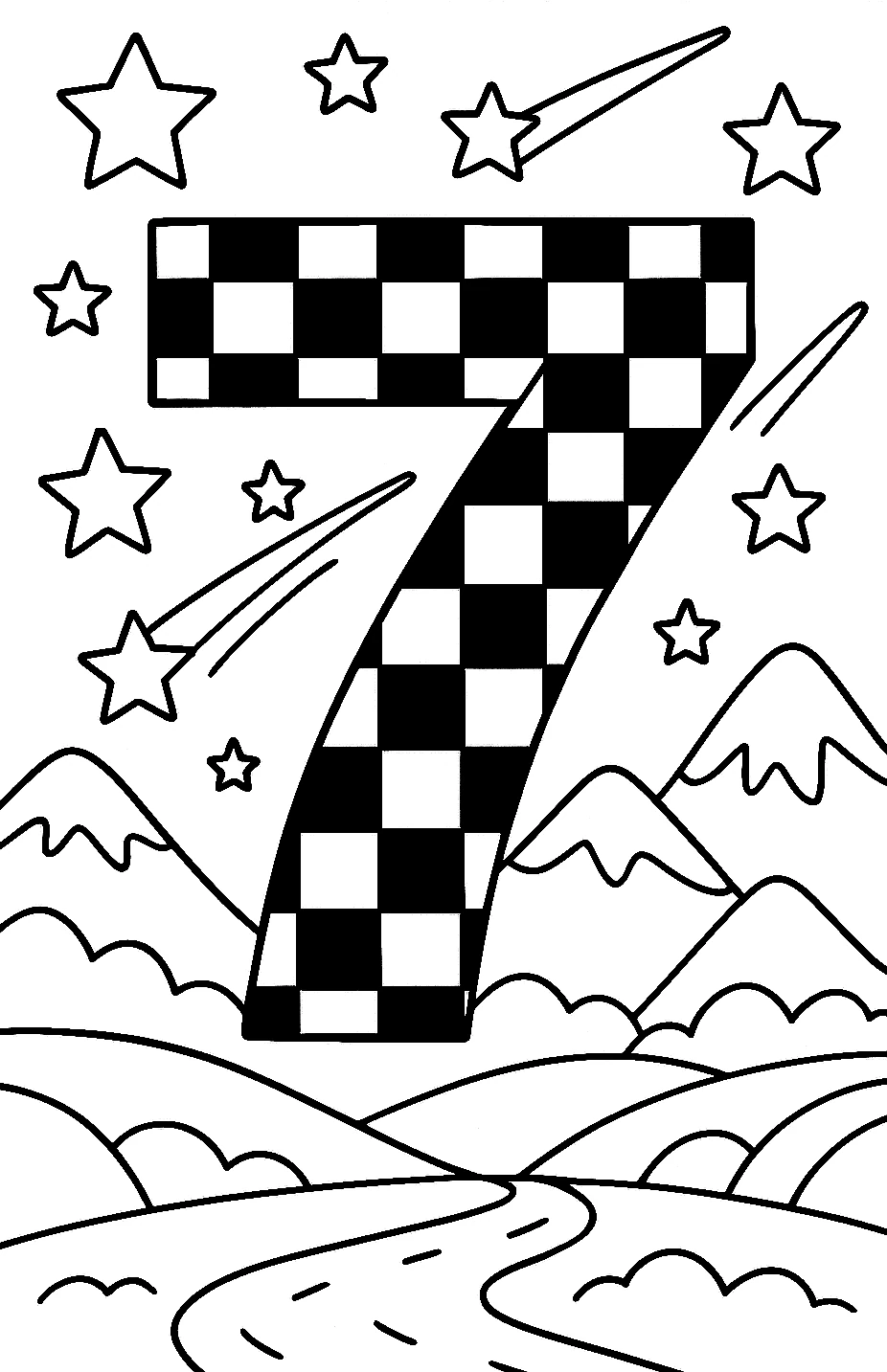 Number Seven, דף צביעה להדפסה לילדים