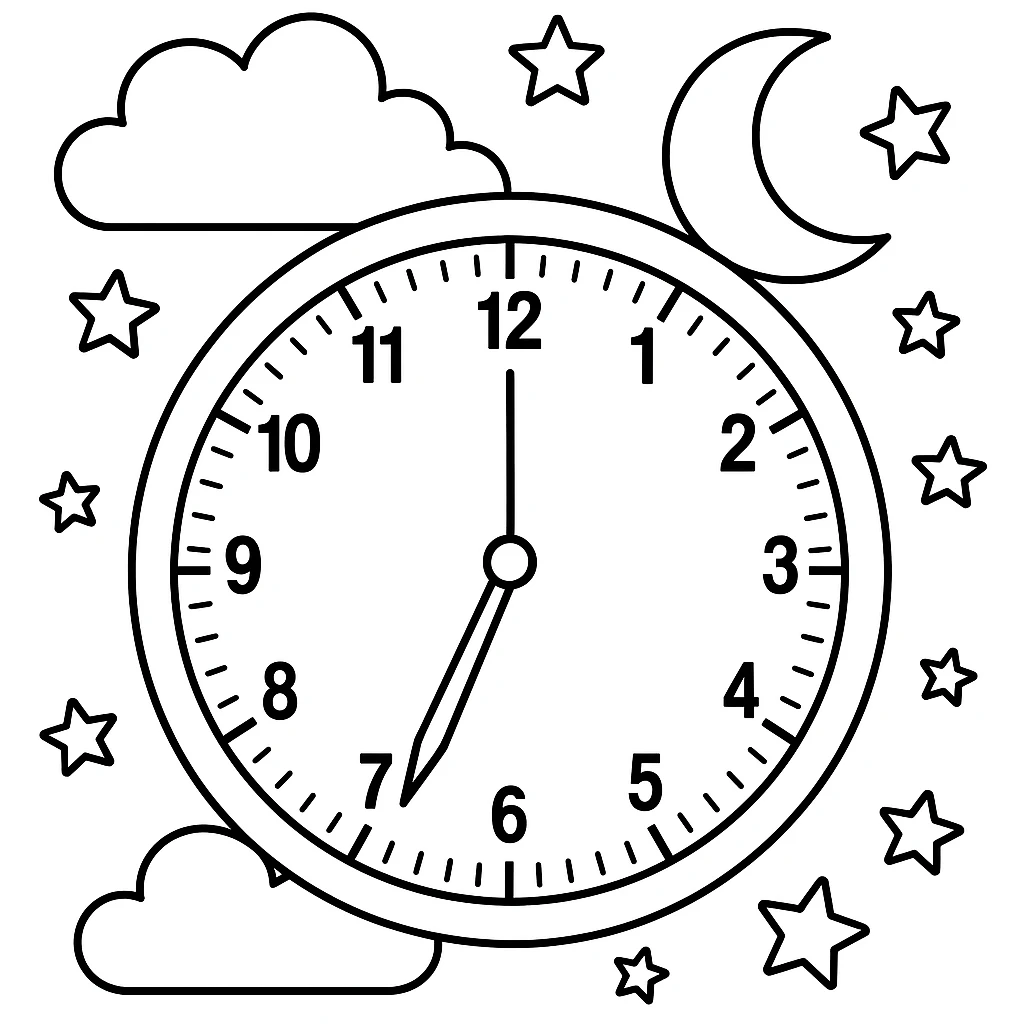 Seven O'Clock, דף צביעה להדפסה לילדים