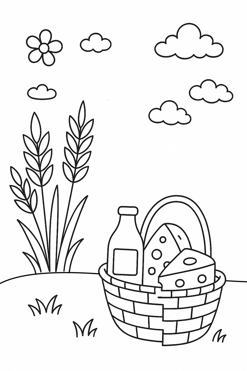 Canasta de Flores de Shavuot, página para colorear imprimible para niños