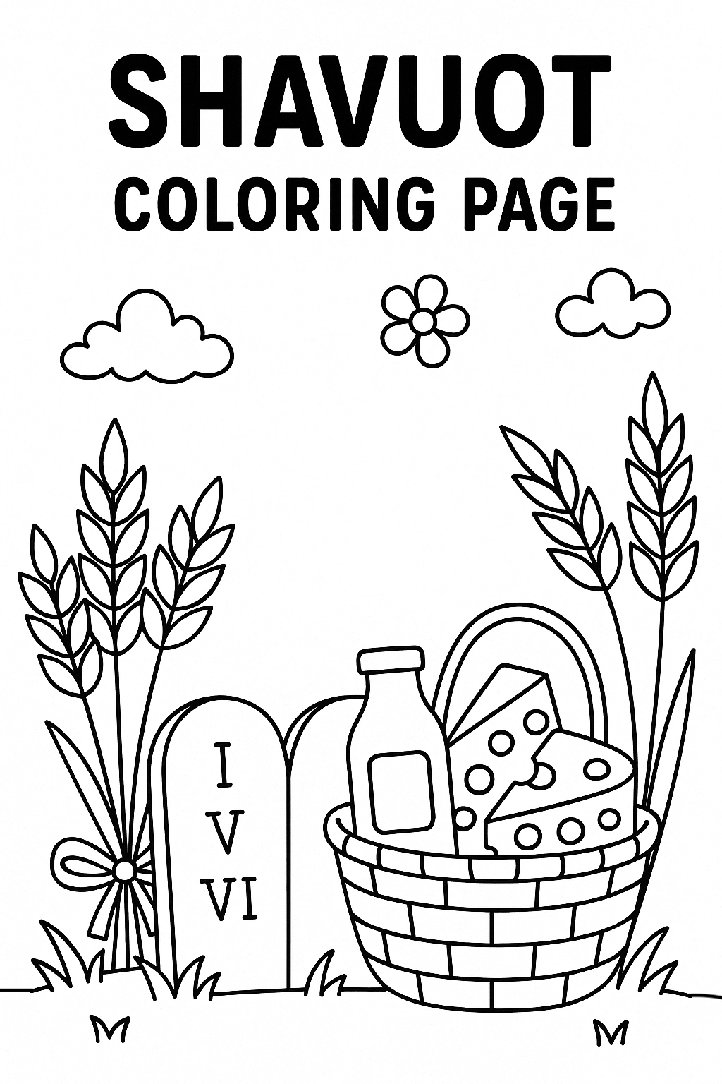 Página para Colorear de Shavuot, página para colorear imprimible para niños