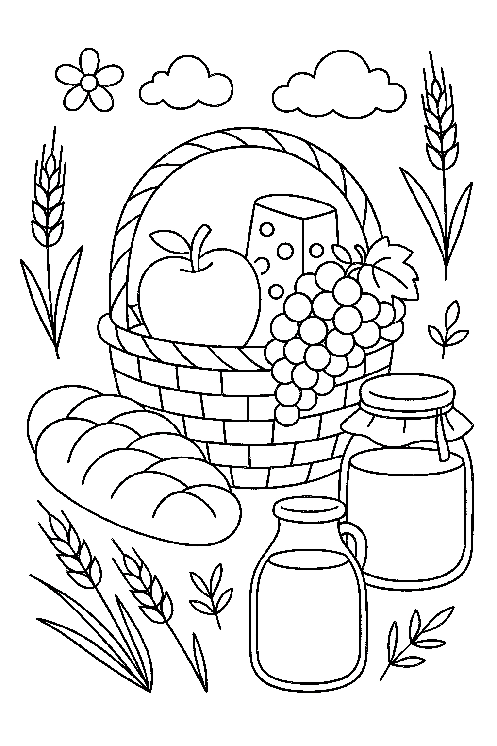Artículos de la Festividad de Shavuot, página para colorear imprimible para niños