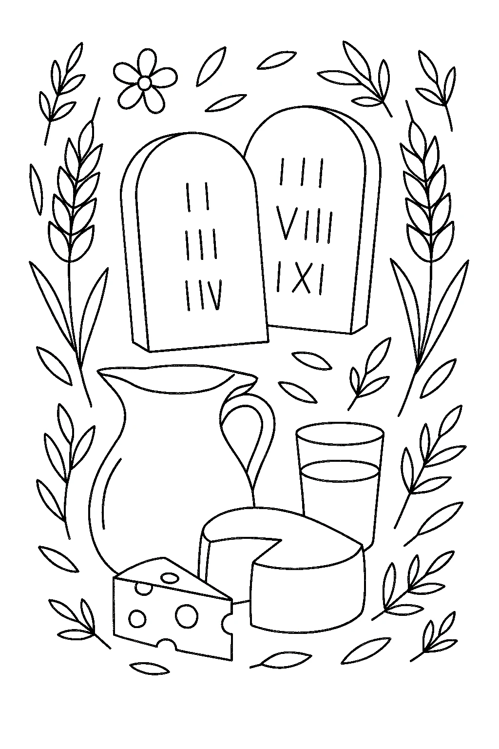 Símbolos de Shavuot, página para colorear imprimible para niños