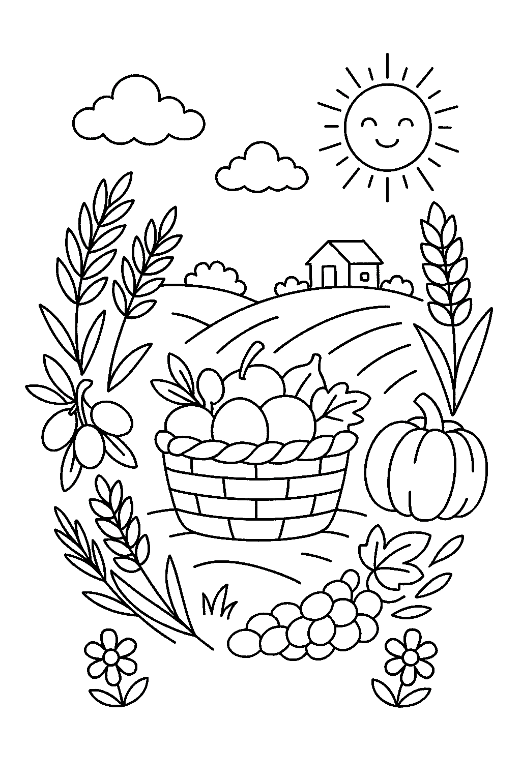 Vista de la Festividad de Shavuot, página para colorear imprimible para niños