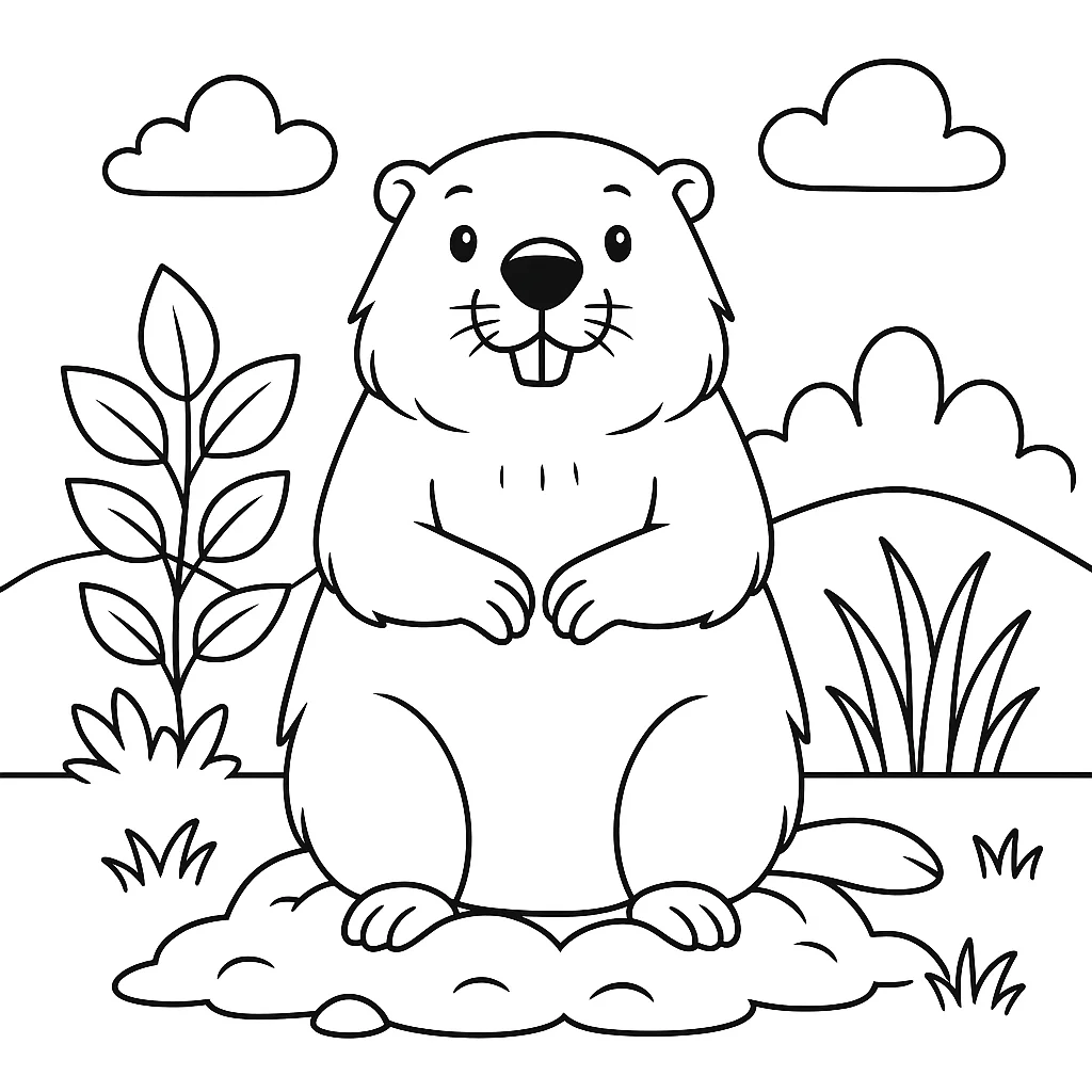 Marmota Sentada, página para colorear imprimible para niños