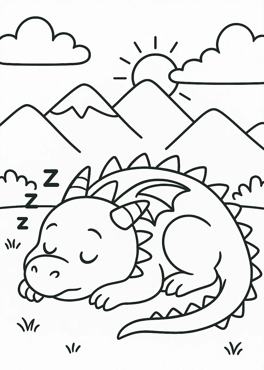 Sleeping Dragon, דף צביעה להדפסה לילדים