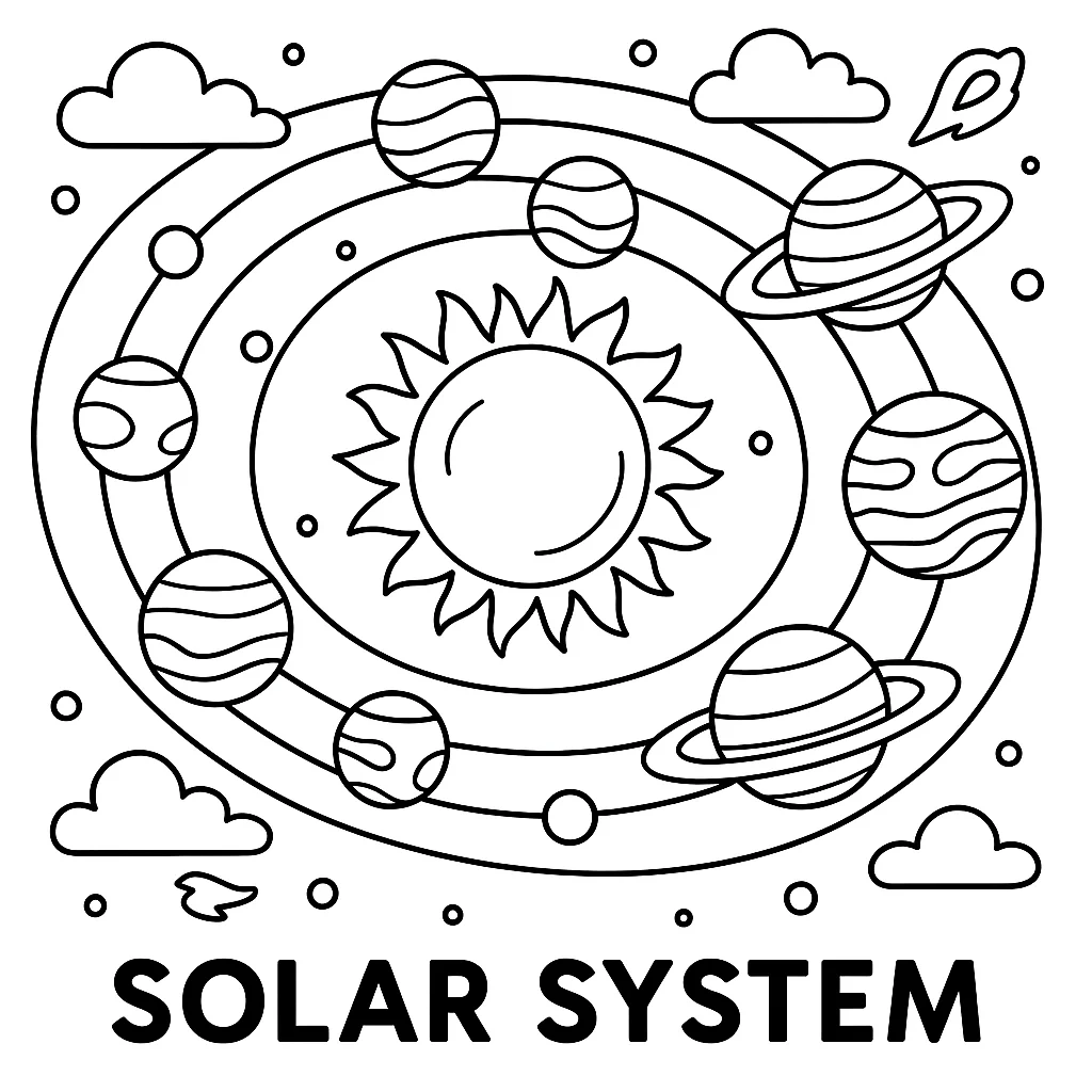 Solar System, דף צביעה להדפסה לילדים